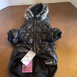 NWT metallic dog parka removable zip hood large